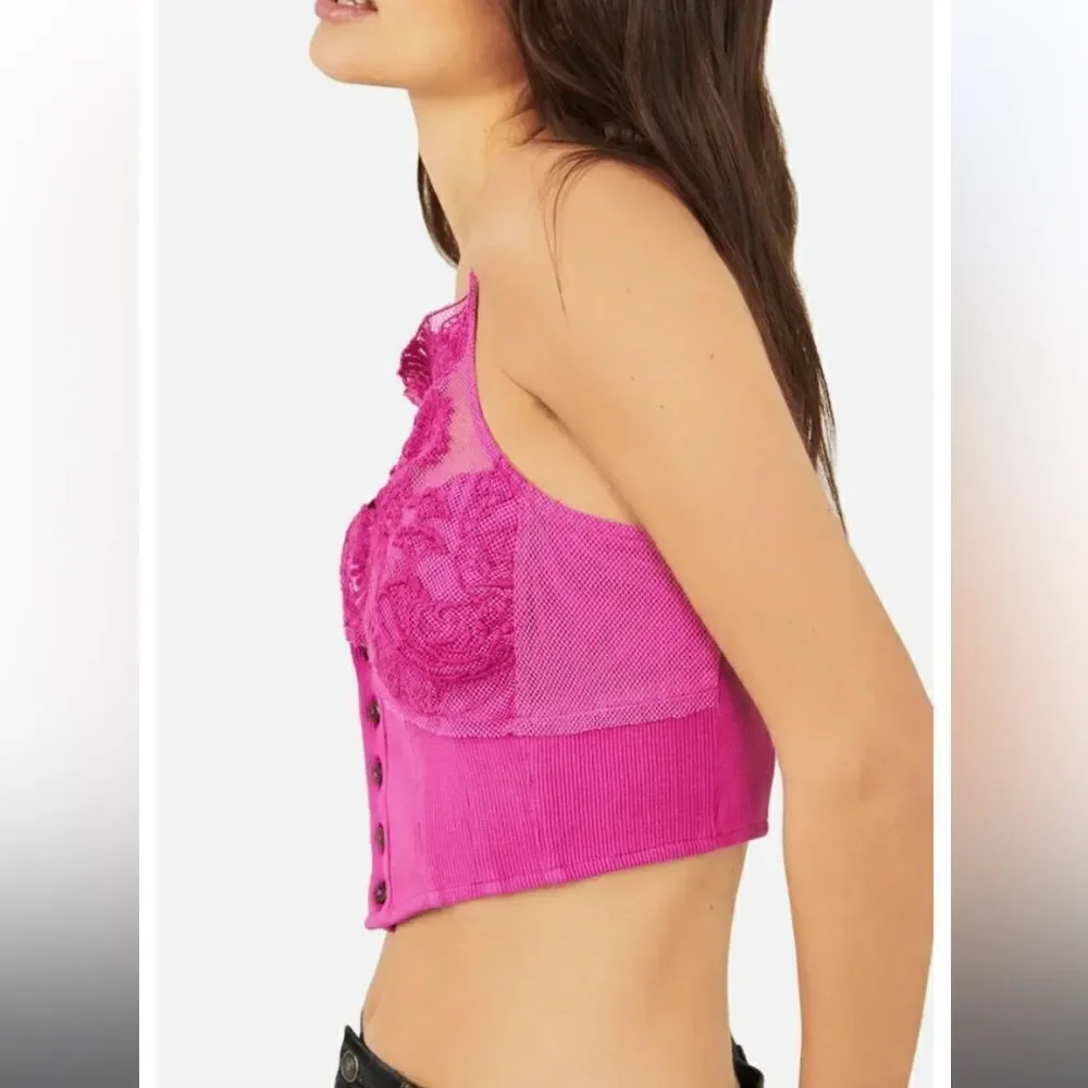 NWT- Free People Have My Heart Tank in Raspberry Sherbert -Size XS